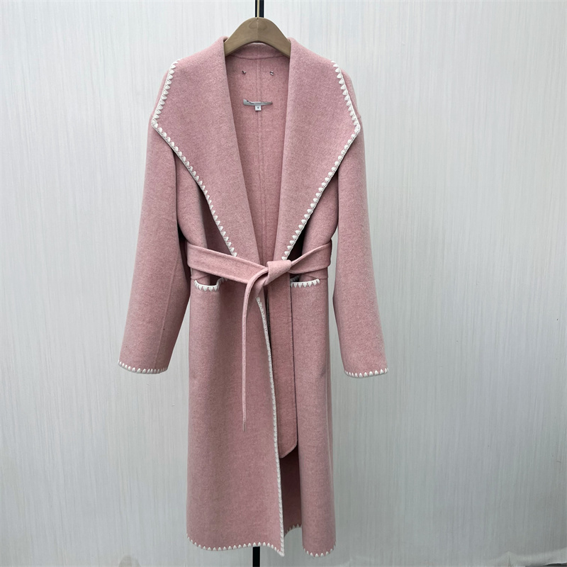 恩●2025冬季新品 双面呢大衣女长款气质宽松绵羊毛呢子外套823