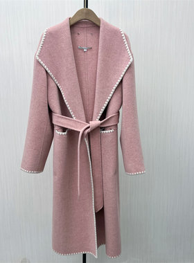 恩●2025冬季新品 双面呢大衣女长款气质宽松绵羊毛呢子外套823