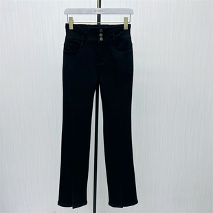 良月●2025冬季新品 加绒牛仔长裤女高腰显瘦修身直筒铅笔裤0229