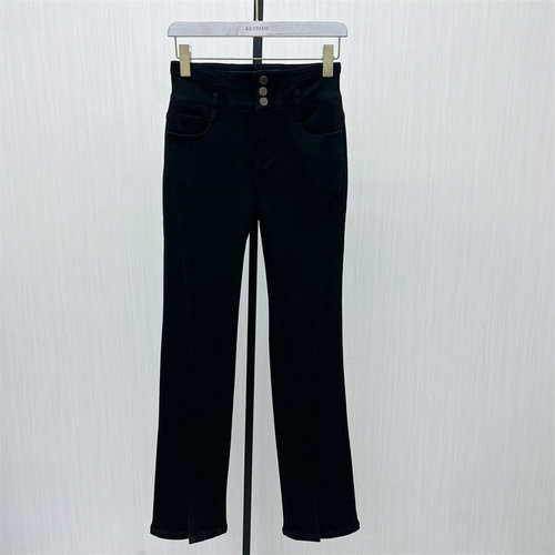 良月●2025冬季新品 加绒牛仔长裤女高腰显瘦修身直筒铅笔裤0229