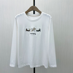 印花长袖 新品 T恤女宽松休闲百搭显瘦打底上衣1221 2025秋季