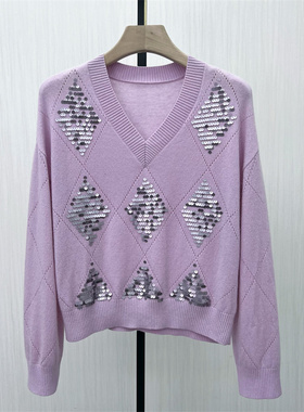 图●2025冬季新 绵羊毛v领针织衫女宽松短款显瘦毛衫打底上衣2205