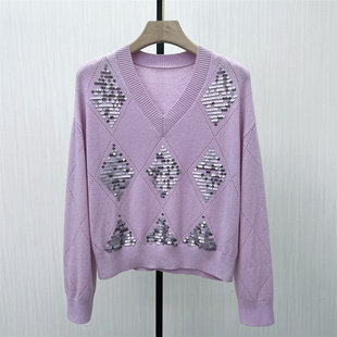 2025冬季 显瘦毛衫 新 女宽松短款 打底上衣2205 绵羊毛v领针织衫 图