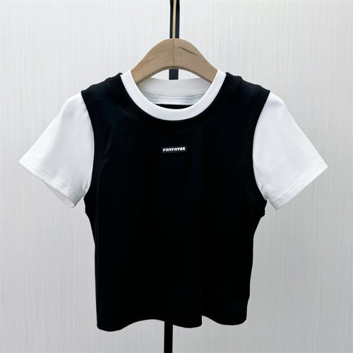 fei●2026夏季新品 假两件拼接T恤女休闲日常百搭显瘦上衣6150