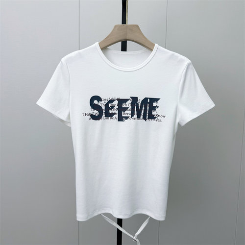 S●2026秋季新品 正肩印花T恤女简约日常百搭宽松显瘦短袖上衣755