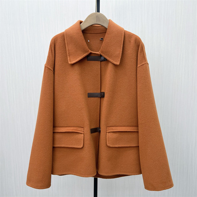 恩●2025冬季新品 双面呢大衣女气质短款宽松绵羊毛呢子外套659