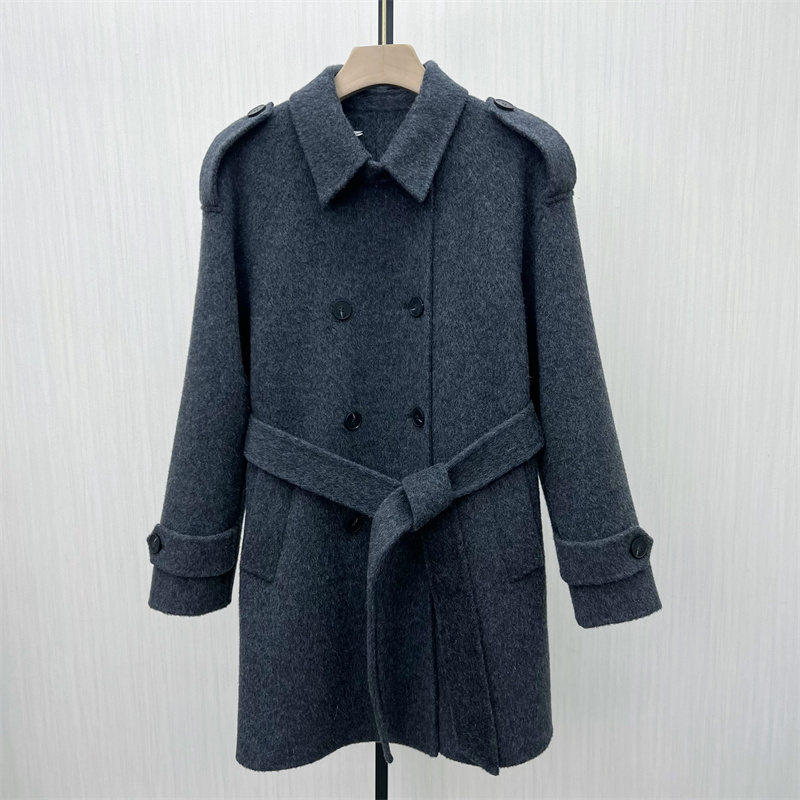 恩●2025冬季新品 双面呢大衣女中长款气质宽松绵羊毛呢外套878