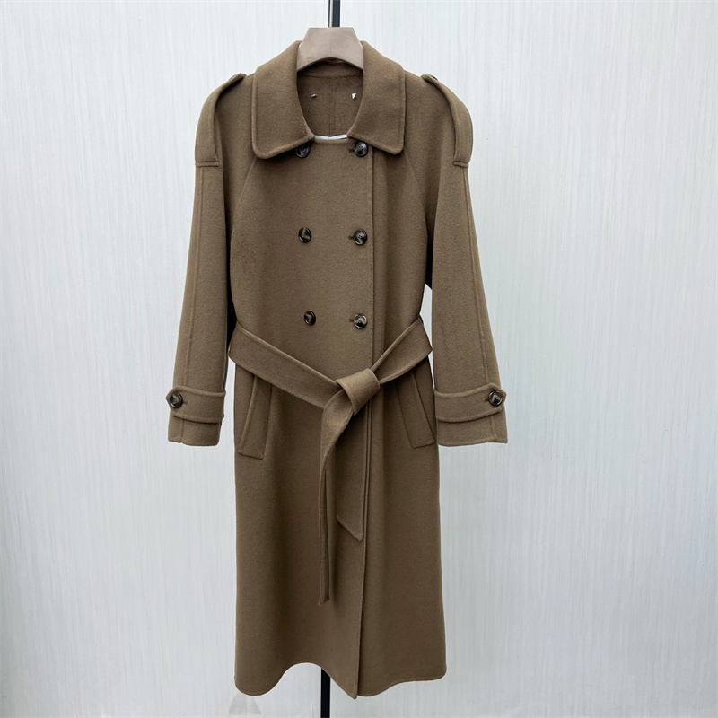 恩●2025冬季新品 双面呢大衣女长款气质宽松绵羊毛呢子外套671