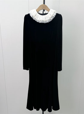 KA●2026冬季新品 丝绒连衣裙女法式复古小众气质a字裙子2181