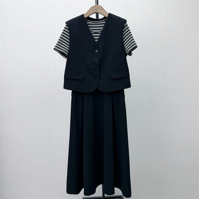 KA●2026夏季新品 连衣裙套装女宽松短袖T恤裙西装马甲两件套2541