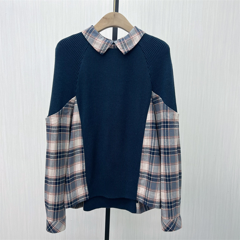 C●2025冬季新品 假两件衬衫女时尚针织拼接休闲设计感上衣2138