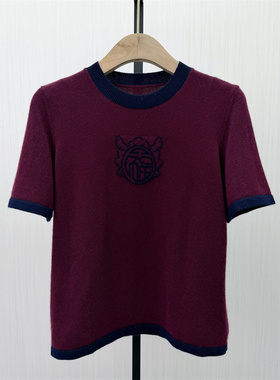 S●2026春季新品 短袖绵羊毛衫女宽松休闲显瘦提花针织衫上衣157