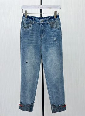 C●2025秋季新品 直筒卷边牛仔裤女高腰显瘦休闲通勤长裤5038