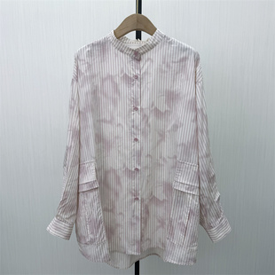 C●2026春季新品 慵懒风条纹衬衫女休闲宽松中长款长袖上衣3281