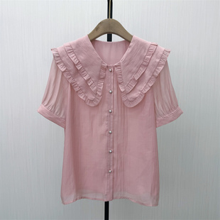 香●2026夏季新品 法式娃娃领衬衫女气质小清新薄款短袖上衣2224