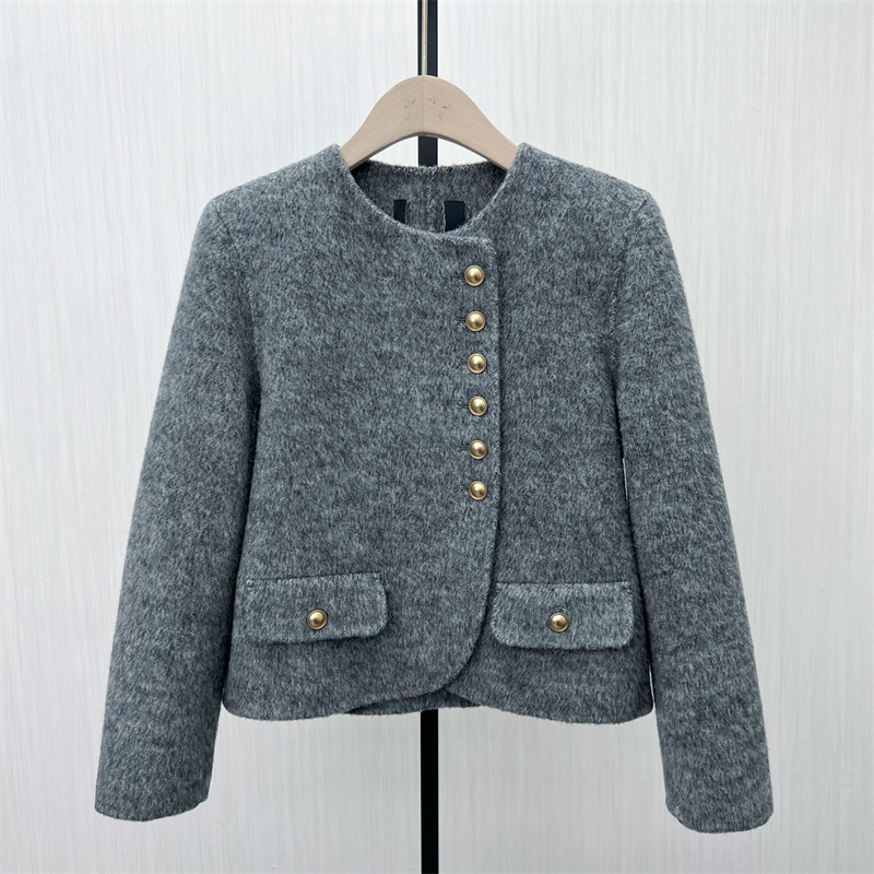 图●2025冬季新品 双面呢大衣女气质短款宽松绵羊毛呢子外套7308