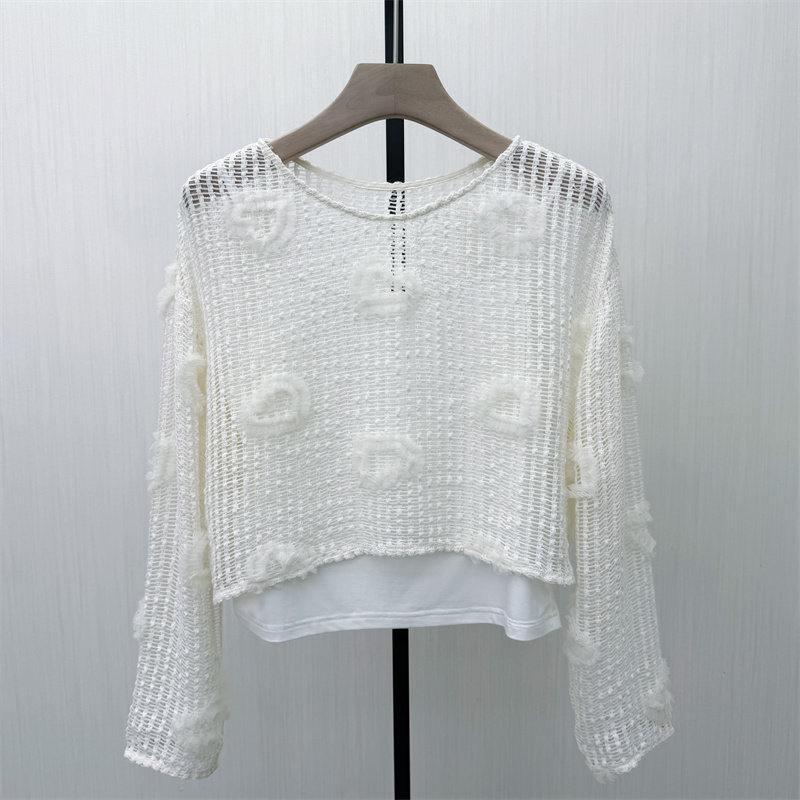 芭●2026夏季新品 镂空长袖罩衫女宽松慵懒风套头针织衫上衣1702