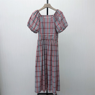 fei●2026夏季新品 格纹泡泡袖连衣裙女气质显瘦小清新茶歇裙6327