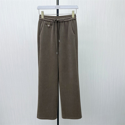C●2025冬季新品 阔腿裤女松紧腰直筒条绒宽松休闲百搭长裤5050