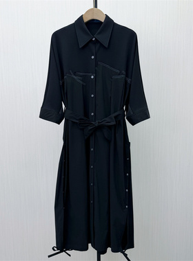 C●2026春季新品 简约a字连衣裙女气质宽松百搭长袖衬衫裙7391