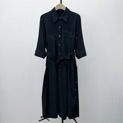 C●2026春季新品 简约a字连衣裙女气质宽松百搭长袖衬衫裙7391