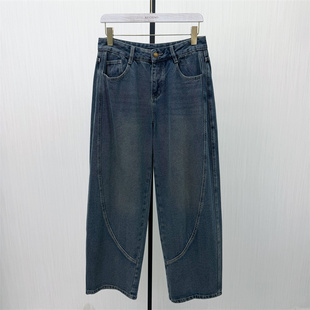 女高腰显瘦宽松休闲直筒长裤 彩 阔腿磨毛牛仔裤 新品 218 2025冬季