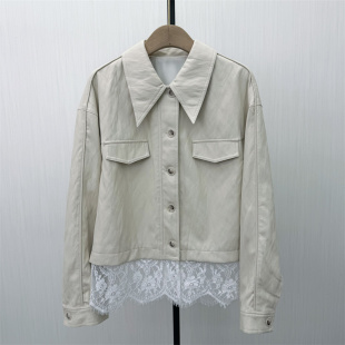 皮衣外套女蕾丝拼接假两件设计感短款 新品 夹克882 2026春季