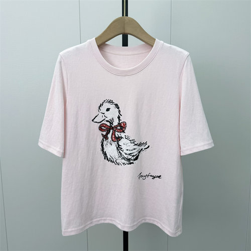 fei●2026秋季新品 印花短袖t恤衫女宽松休闲慵懒风打底上衣7029