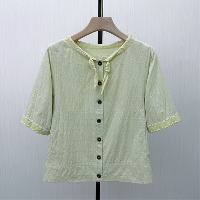 C●2026春季新品 短袖衬衫女气质通勤百搭减龄小清新上衣1386