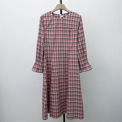 C●2026春季新品 格纹连衣裙女气质宽松显瘦百搭长袖衬衫裙7173