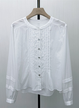 艾W●2026春季新品 长袖衬衫女纯色基础宽松休闲通勤百搭上衣2420