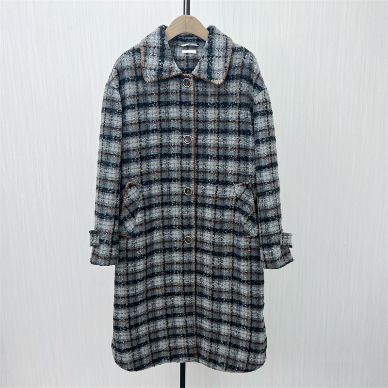 C●2025冬季新品 小香风夹棉外套女气质宽松长款粗花呢大衣8179