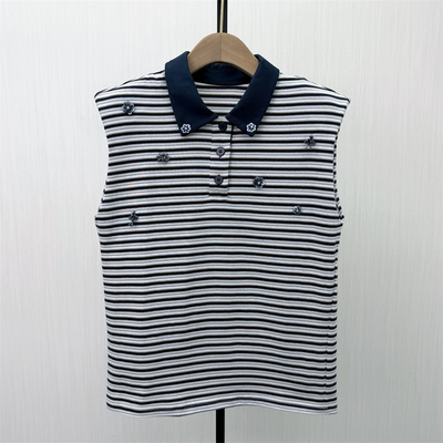 芭●2026夏季新品 polo领条纹背心女宽松休闲百搭无袖T恤上衣0047