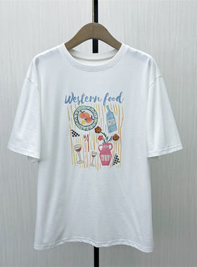 C●2025秋季新品 印花短袖T恤女宽松休闲百搭显瘦打底上衣1162