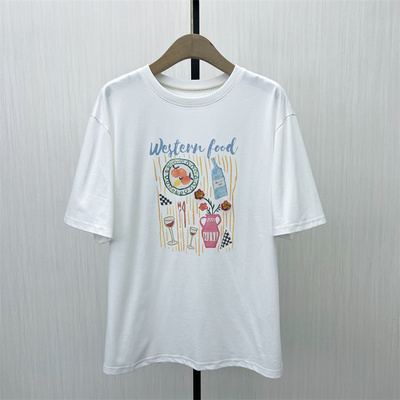 C●2025秋季新品 印花短袖T恤女宽松休闲百搭显瘦打底上衣1162