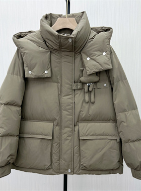 S●2025冬季新品 短款连帽羽绒服女白鸭绒面包服加厚保暖外套213