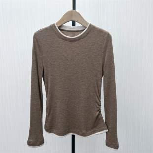 2025冬季 显瘦百搭长袖 新品 女修身 T恤打底上衣1520 打底衫 司