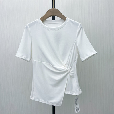 乂●2025夏季新品 正肩短袖T恤女休闲短款修身显瘦打底衫上衣0911