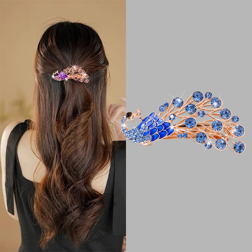 国风气质小号弹簧夹水钻孔雀发夹女后脑勺顶夹半扎发横夹简约发卡