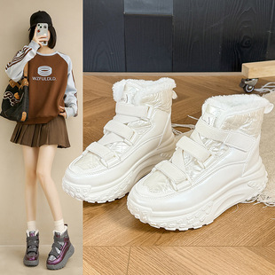 雪地靴女2026冬季新款白色加绒加厚高帮鞋防滑防水增高厚底大棉鞋