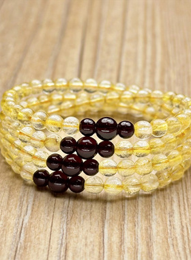 天然金发晶多圈手链 石榴石隔珠水晶手串招财转运发金礼物饰品