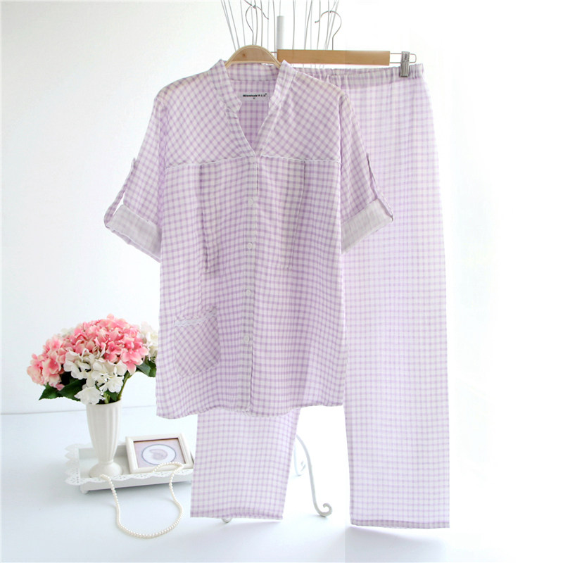 더블 레이어 순면 거즈 감금 의류 봄과 여름 산후 출산 잠옷 긴팔 얇은 간호 의류