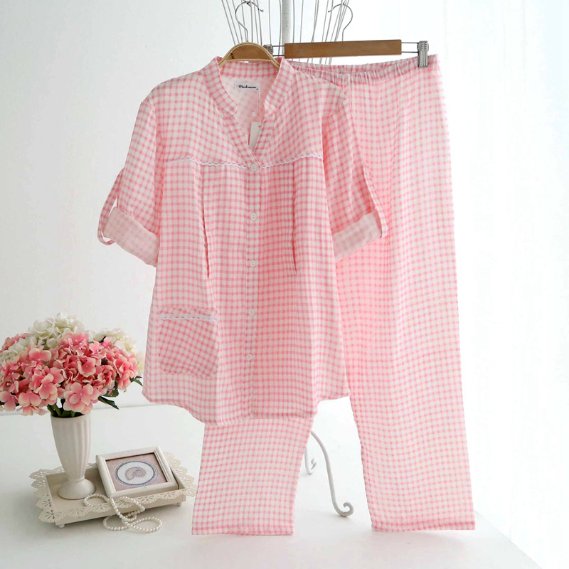 더블 레이어 순면 거즈 감금 의류 봄과 여름 산후 출산 잠옷 긴팔 얇은 간호 의류