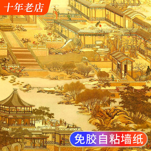 清明上河图墙纸金属质感自粘壁纸