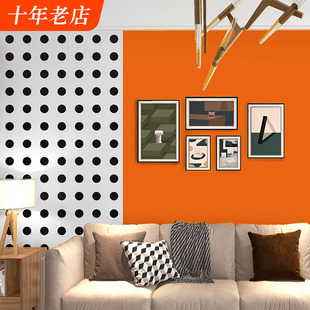 法式复古高级感奶油风墙纸轻奢风卧室客厅波点黑白爱马仕橙色壁纸