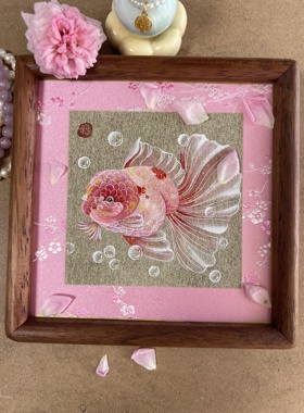 纯手绘国画金鱼装饰画客厅卧室挂画家居摆画尺寸15x15cm