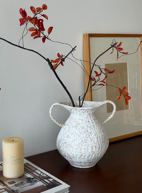 HEDU复古做旧陶瓷花瓶摆件客厅插花装饰品高级感酒店婚礼婚庆氛围
