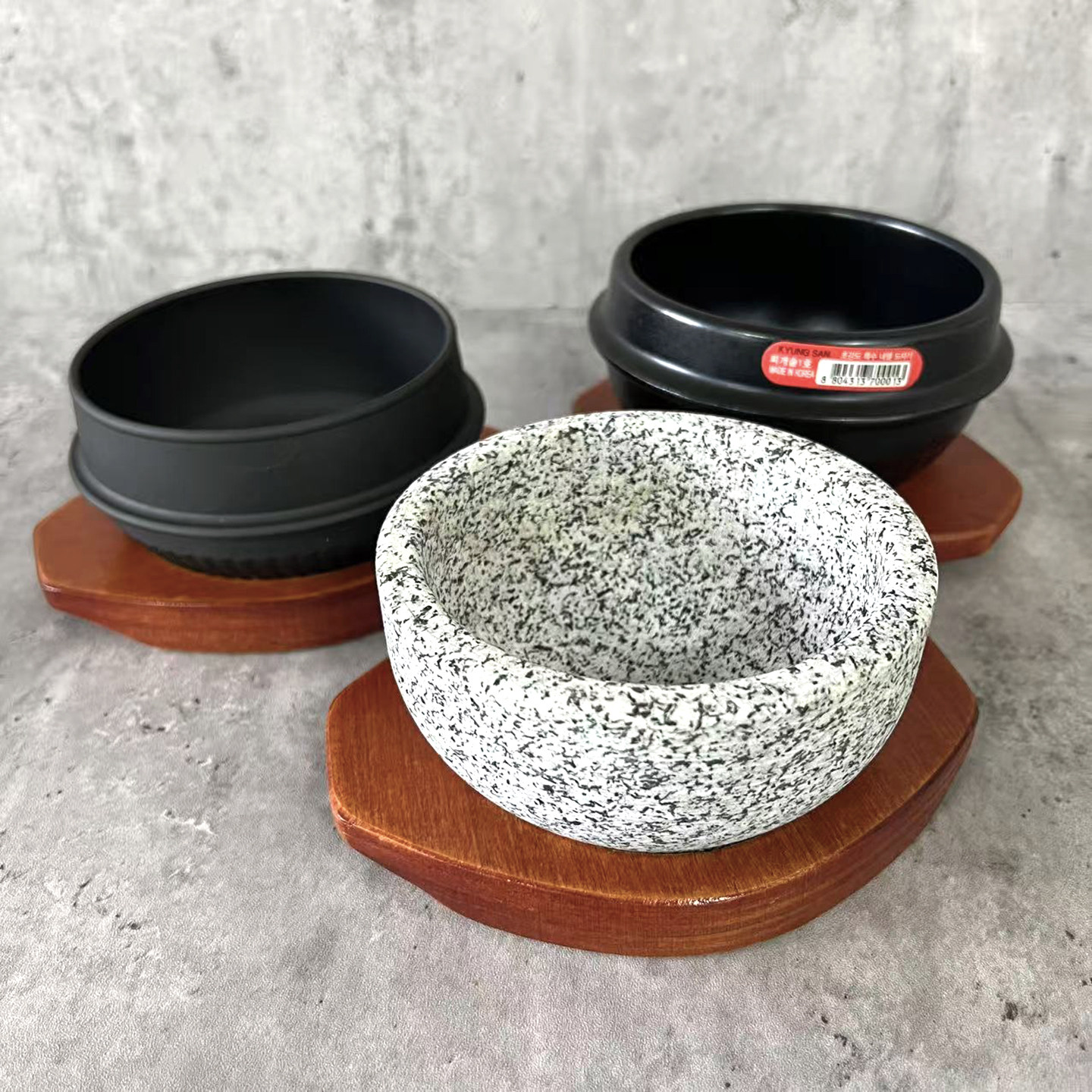 韩式商用铸铁酱料碗带木垫