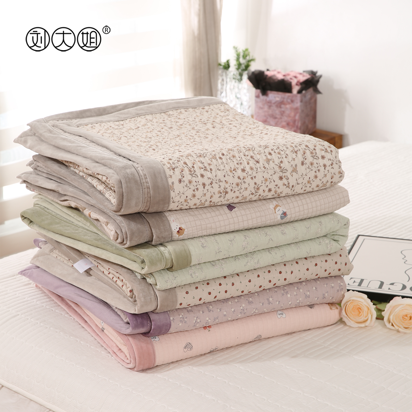 A类纯棉夹棉床盖绗缝牛奶绒床单