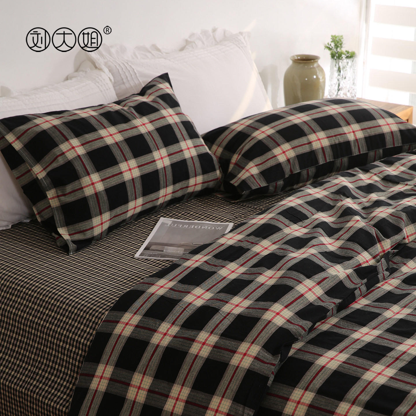 复古风简约床上四件套纯棉全棉色织水洗棉新款被套床单四季通用,床上用品,床单,淘宝优惠券,粉丝福利购,淘宝优惠卷